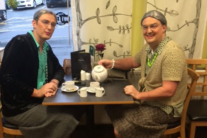 Chris and Lloyd dressed as grannies