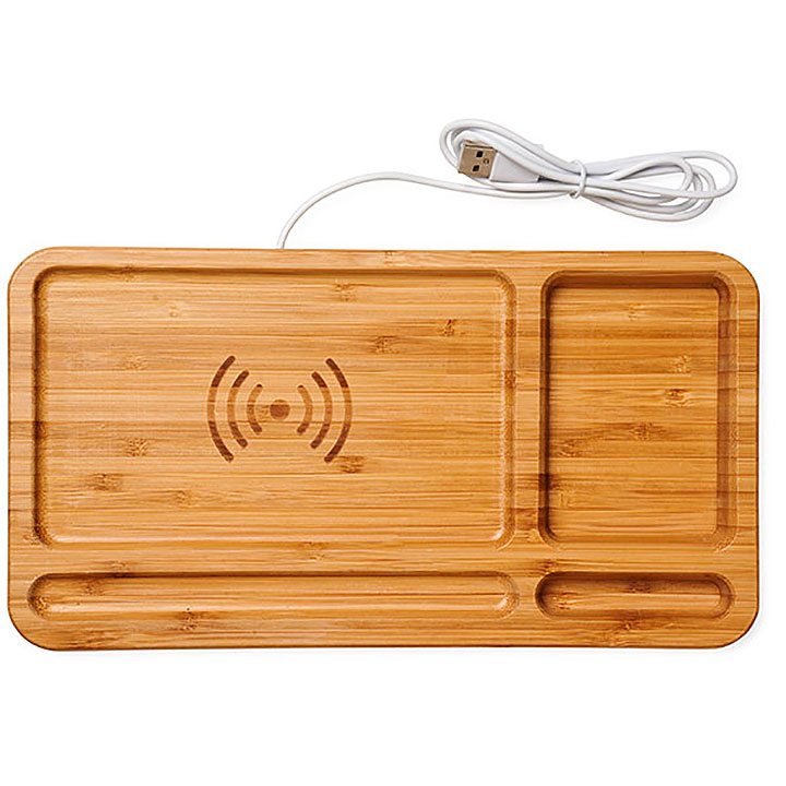 Bamboo Wireless Charging Desk Organiser