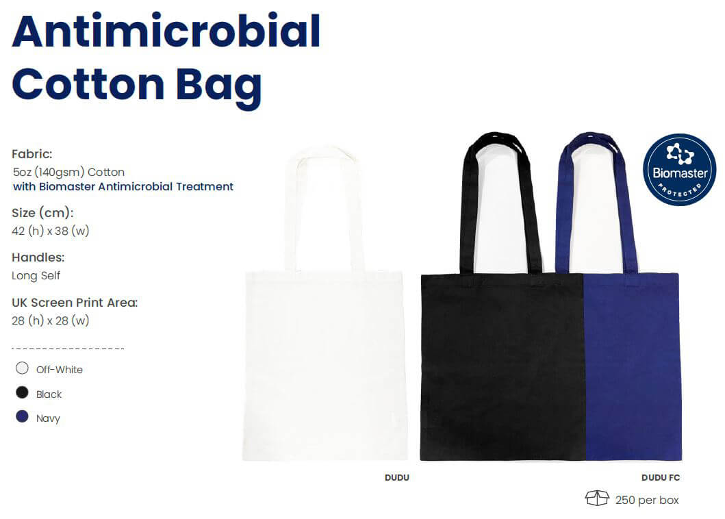 Biomaster antimicrobial cotton bag
