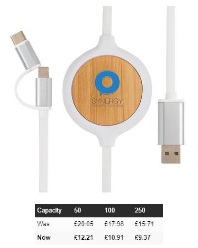 3-in-1 Cable with 5W Bamboo Wireless Charger