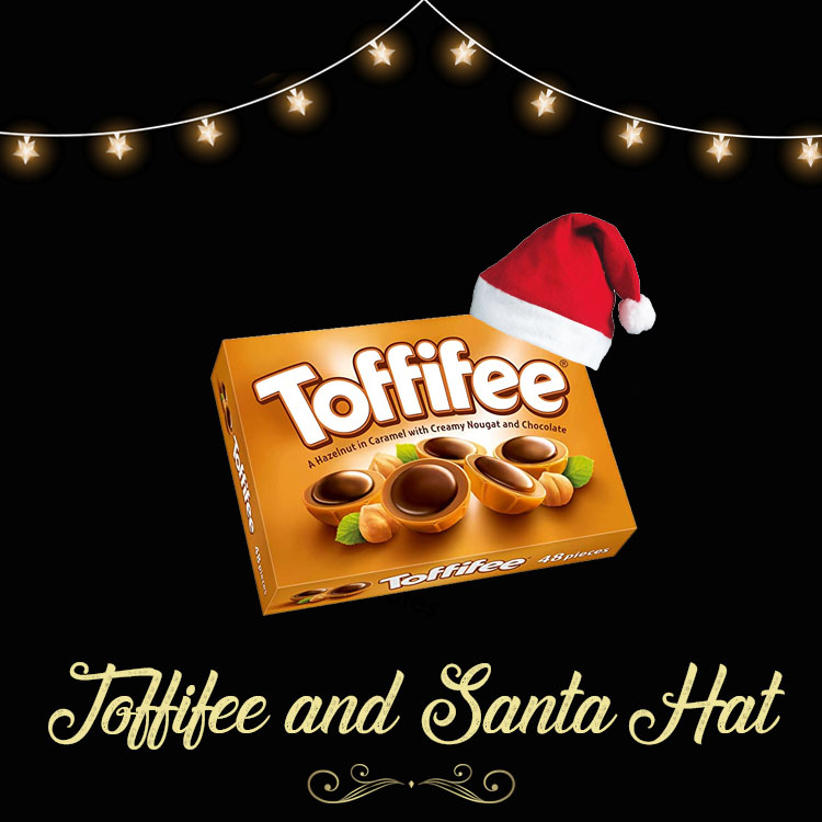 Box of Toffifee and Santa hat
