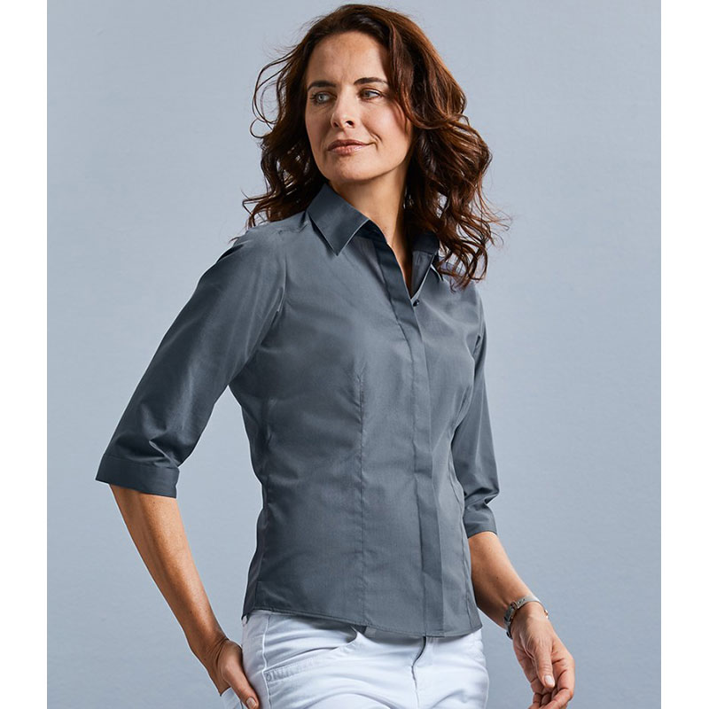 Russell Collection Ladies 3/4 Sleeve Fitted Poplin Shirt