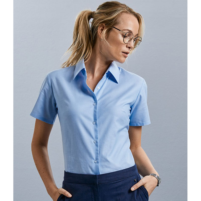 Russell Collection Ladies Short Sleeve Easy Care Oxford Shirt