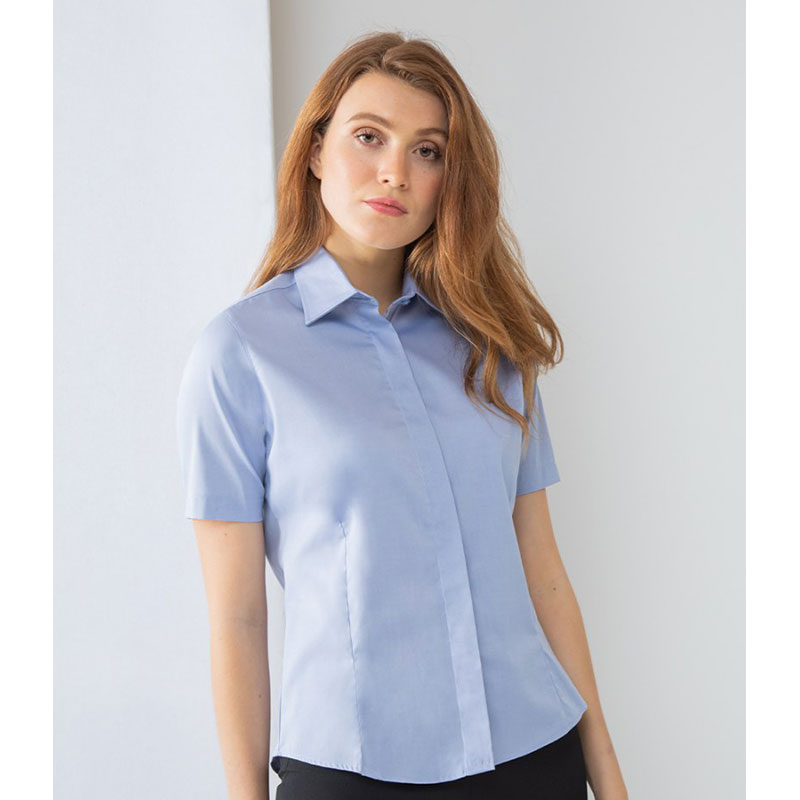Henbury Ladies Short Sleeve Pinpoint Oxford Shirt