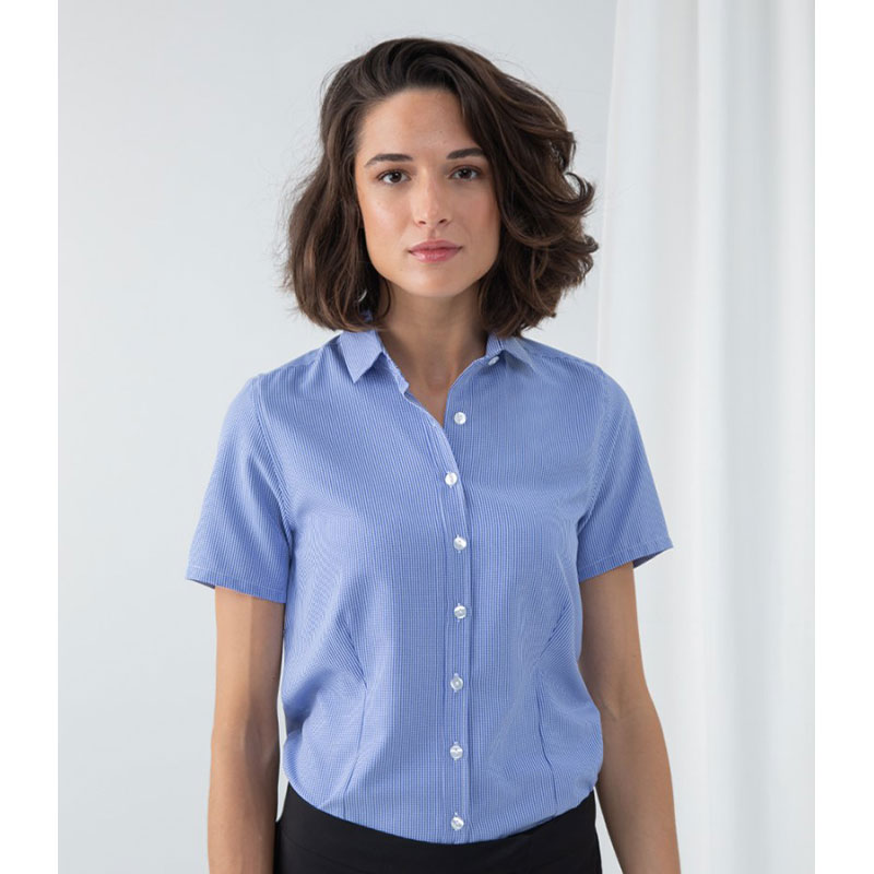 Henbury ladies Navy short sleeve classic cotton Oxford shirt Size M UK 10-12 NEW