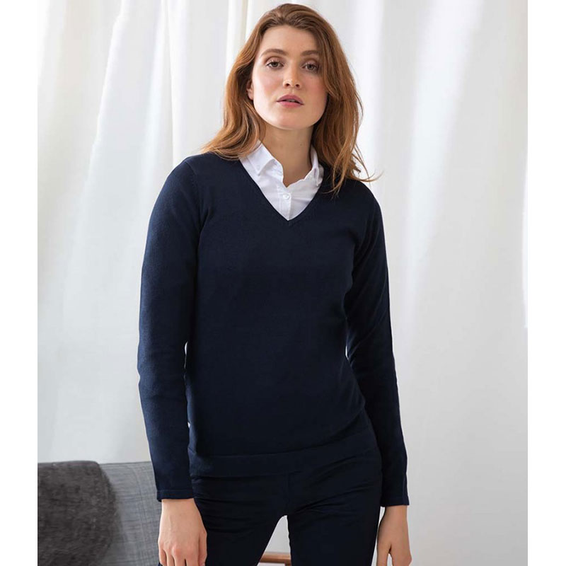 Henbury Women's Cashmere Touch Acrylic V-Neck Jumper H761 Office Wear Sweater 