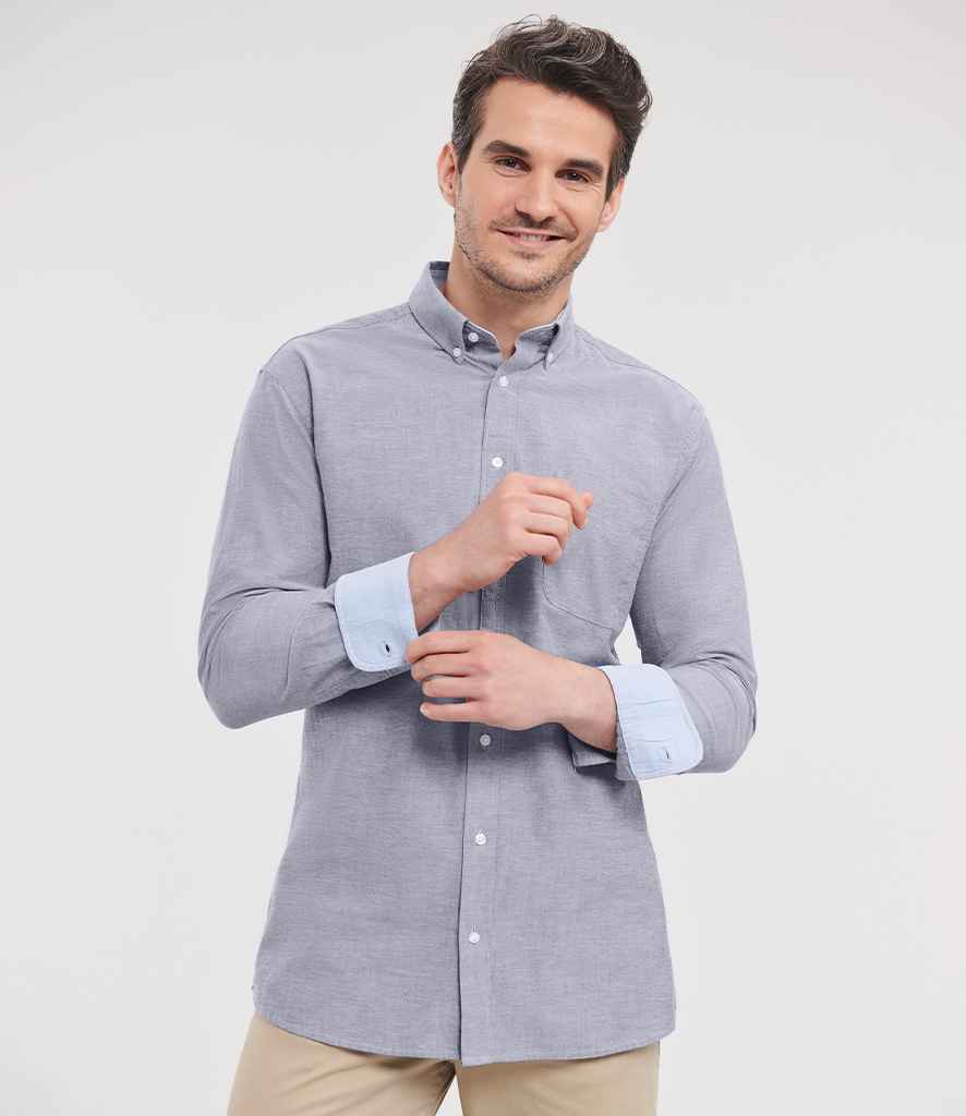 Russell Collection Tailored Long Sleeve Washed Oxford Shirt