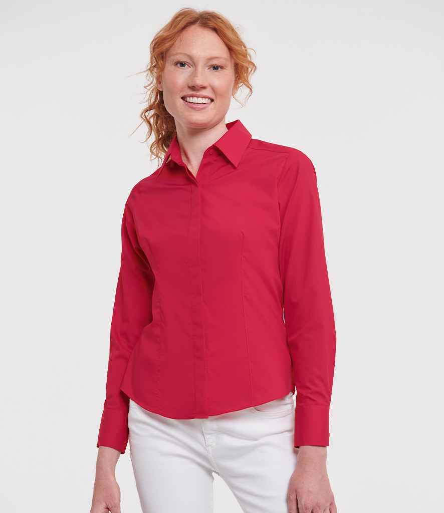 Russell Collection Ladies Long Sleeve Fitted Poplin Shirt