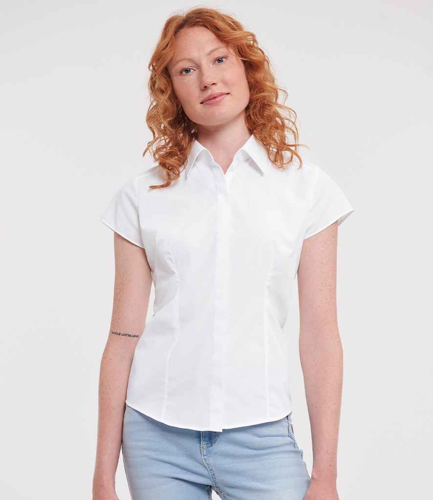 Russell Collection Ladies Cap Sleeve Fitted Poplin Shirt