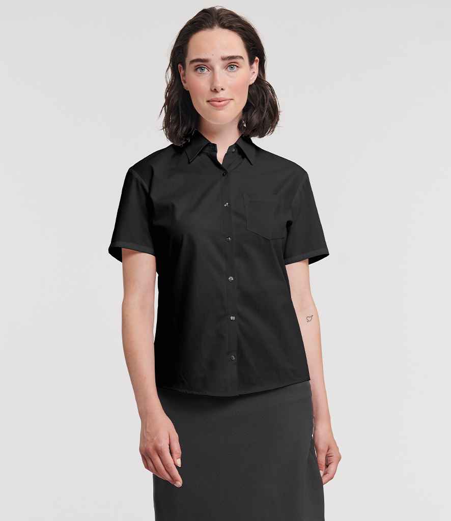 Russell Collection Ladies Short Sleeve Easy Care Cotton Poplin Shirt