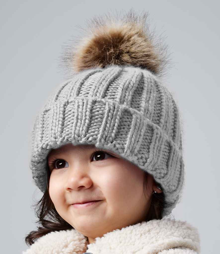 Beechfield Infant Faux Fur Pom Pom Chunky Beanie