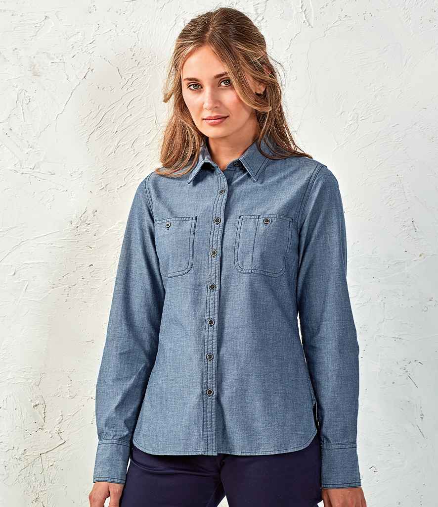 Premier Ladies Organic Fairtrade Long Sleeve Chambray Shirt