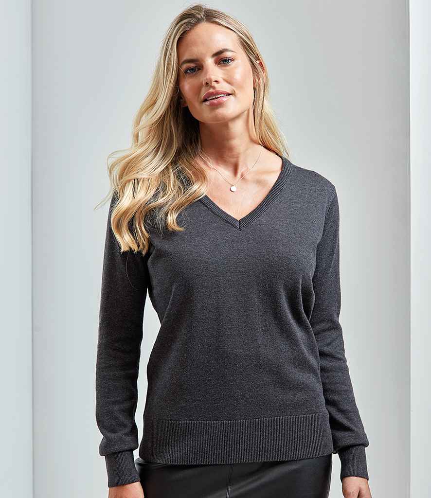 Premier Ladies Knitted Cotton Acrylic V Neck Sweater