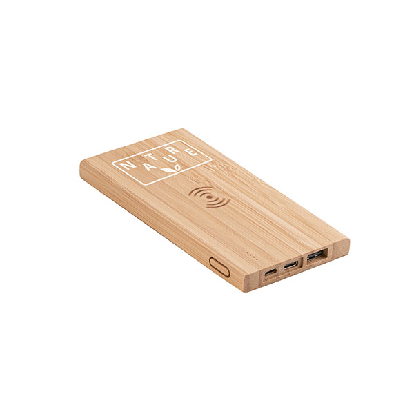 5000mAh Bamboo Wireless Charging Powerbank - Spot Colour