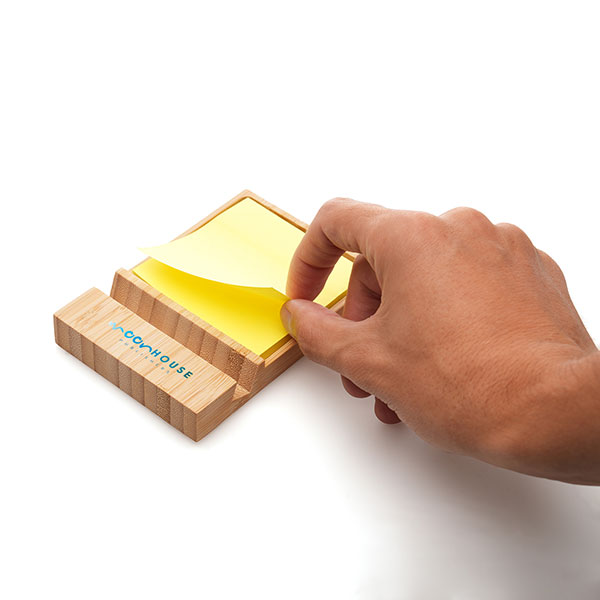 Bamboo Phone Stand with Sticky Note Holder - Full Colour