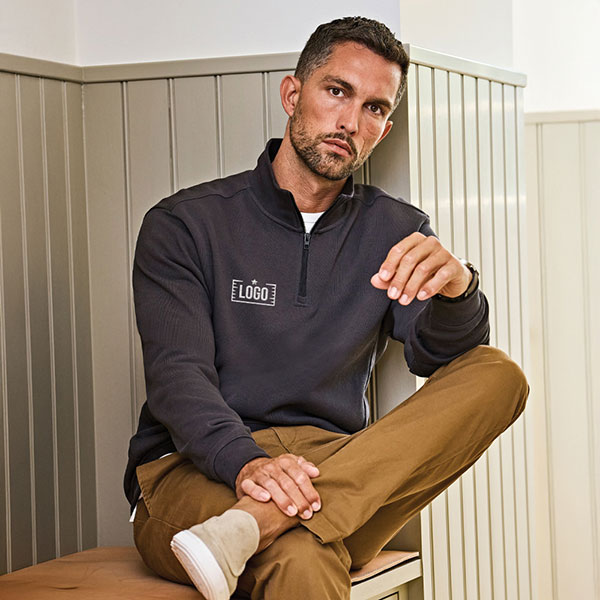 TeeJays Ribbed Interlock Half Zip Sweatshirt