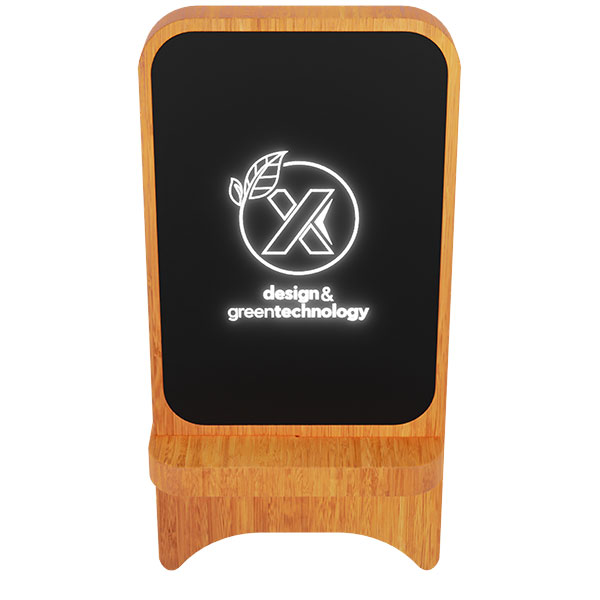 SCX Light-Up Wireless Wooden Phone Stand - Engraved