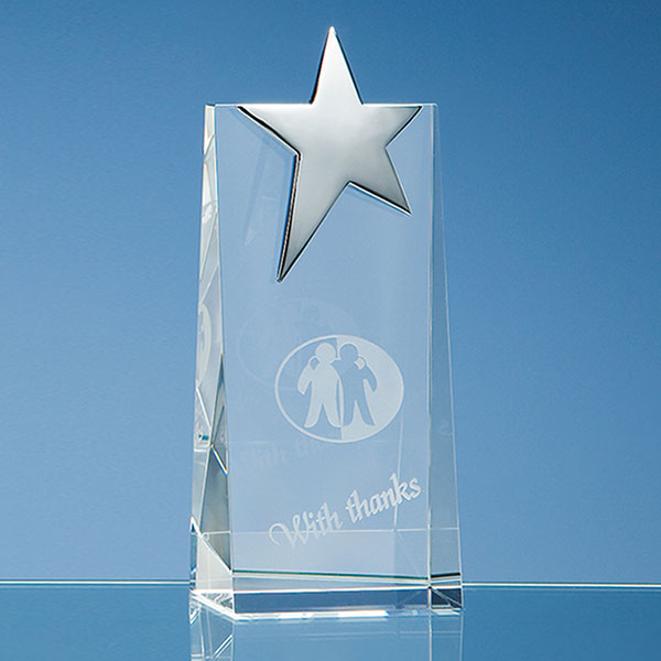 Optical Crystal Rectangle with Silver Star