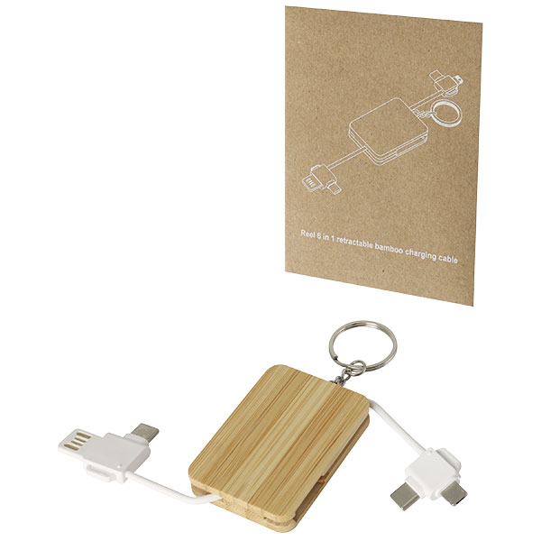 Reel 6 in 1 Bamboo Combination Key Ring Charging Cable